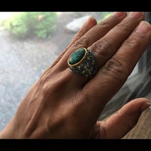 UTC Silver Goldplated Imitation Black Opal Cz Ring